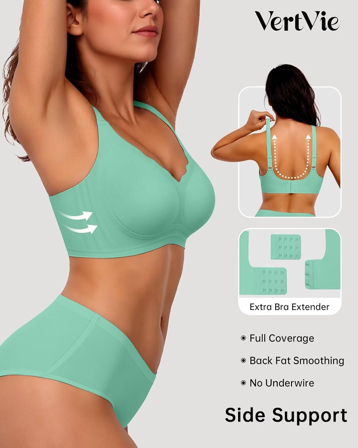 Vertvie Womens Seamless Bras No Underwire Supportive Wireless Push Up Full Coverage Bralette Comfort Scalloped T-Shirt Bra