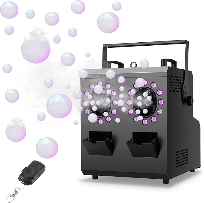 Fog Bubble Machine,1500W 3IN1 Smoke Bubble Machine with 24LEDs RGBW 4IN1 Lighting Effect Remote Control Timer Settings DMX512 for Halloween Birthday Parties Wedding Show Festival Stage