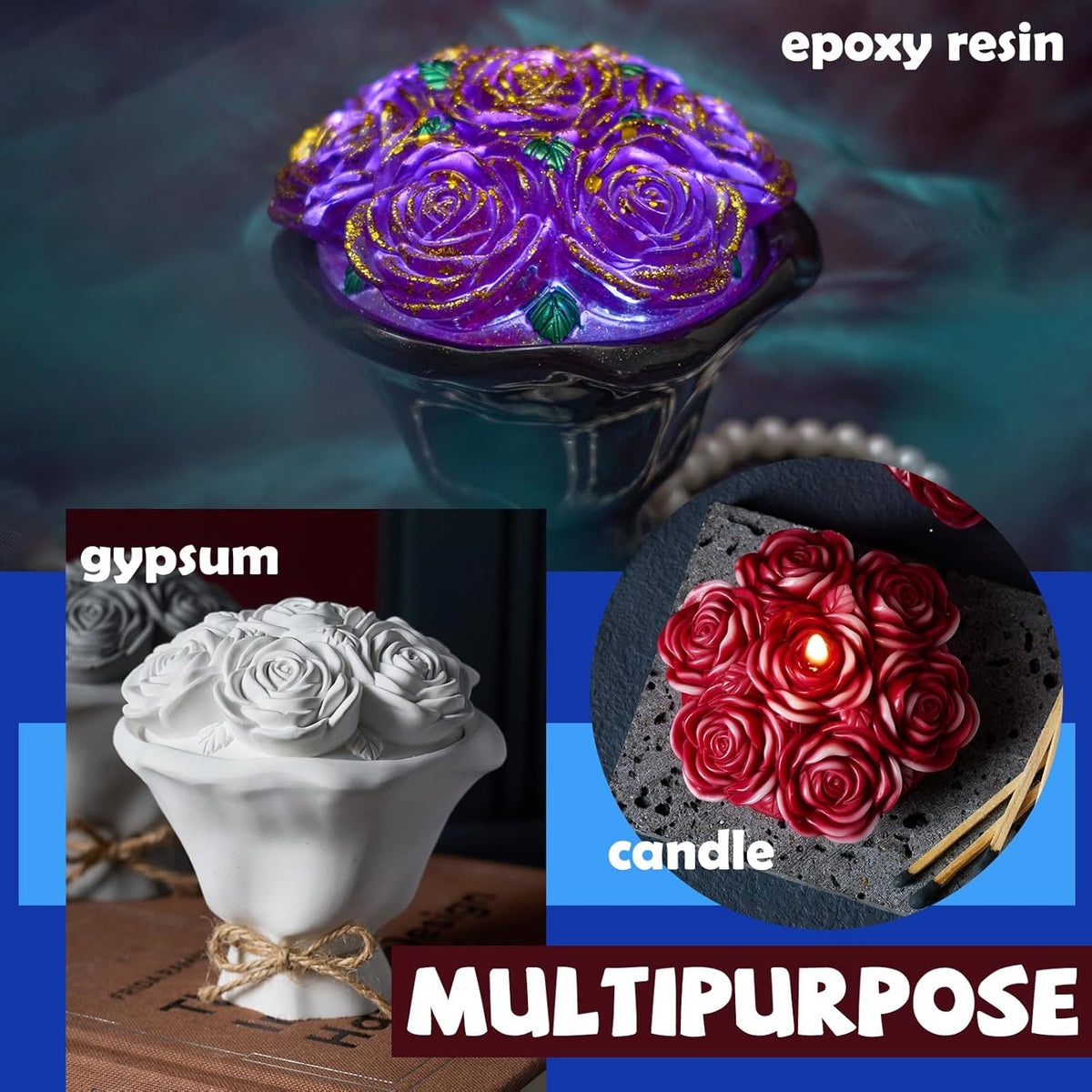 Epoxy Resin Storage Box Silicone Molds A Bouquet of Roses Jar with Lid DIY Jewelry Trinket Candy Container Silicone Mould Epoxy Concrete Cement