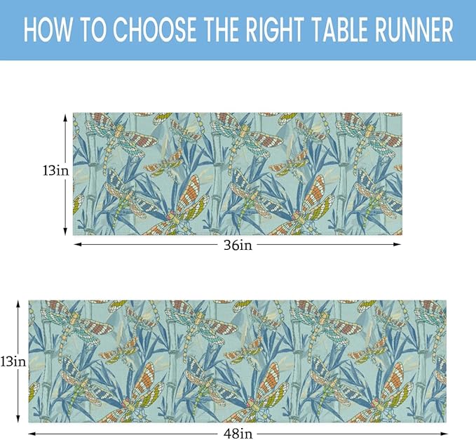 Watercolour Dragonflies Table Runner Kitchen Dining Table Runner 13*108in Table Center Decor for Indoor Outdoor Home Holiday Party