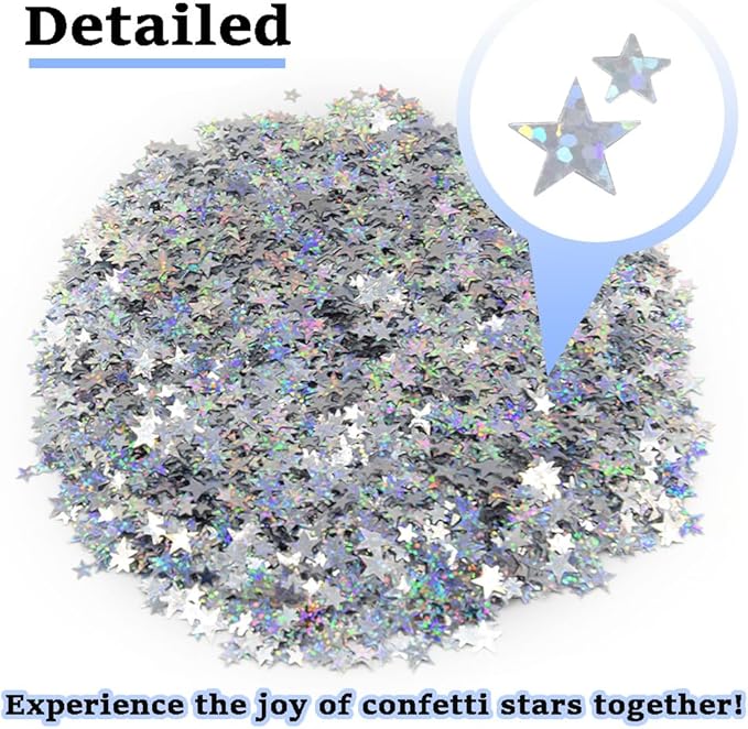 60g/2.1oz Glitter Star Confetti 6/10mm Metallic Foil Stars Sequin Holographic Stars Table Confetti for Party,Wedding,Birthday Decorations(Glowing Silver/XX-FGY)