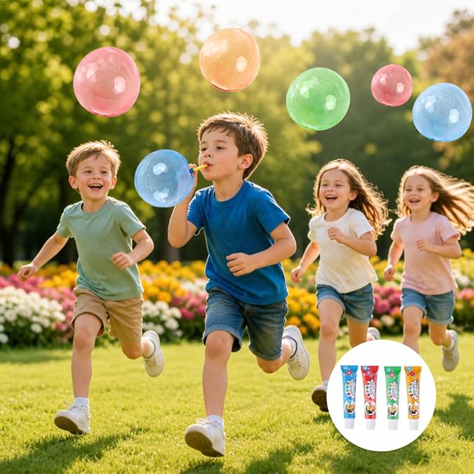 40 PCS Blow Plastic Bubbles Toy Kit, Large Bubble Balloons for Kids, DIY Blow Bubble Balloons with Straws, Colorful Plastic Bubble Toy, Party Favors, Classroom Rewards, Birthday Gift