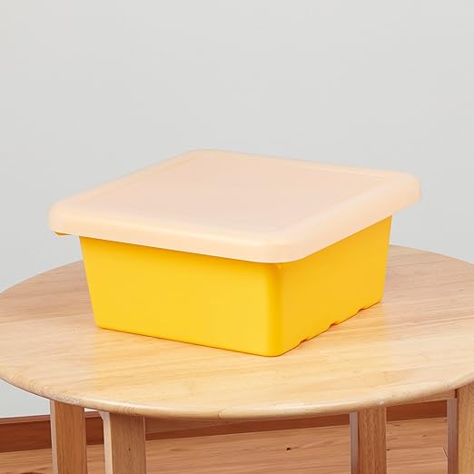 ECR4Kids Stackable Square Bins with Non-Snap Lids, Multipurpose Organization, Yellow, 2-Pack
