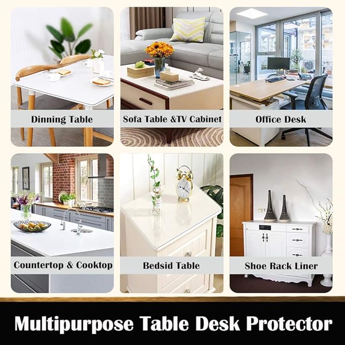 22x44 Multi Size Clear Table Protector Kitchen Dining Room Wood Furniture Cover Clear Plastic Tablecloth Mat Wipeable Anti Scratch Wooden Desk Protective Pad PVC Vinyl Coffee Table Top Protection