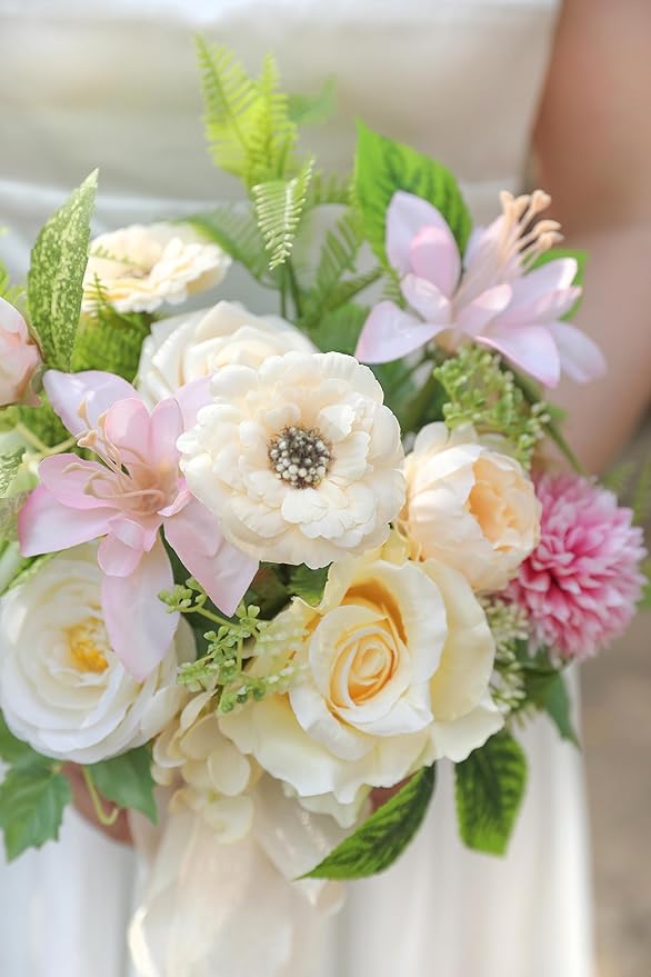 Artificial Flowers, Yellow Green Silk Fake Flowers for DIY Wedding Bridal Bouquets, Wedding Cake Flowers for Table Centerpieces Baby Shower Birthday Party Home Decorations