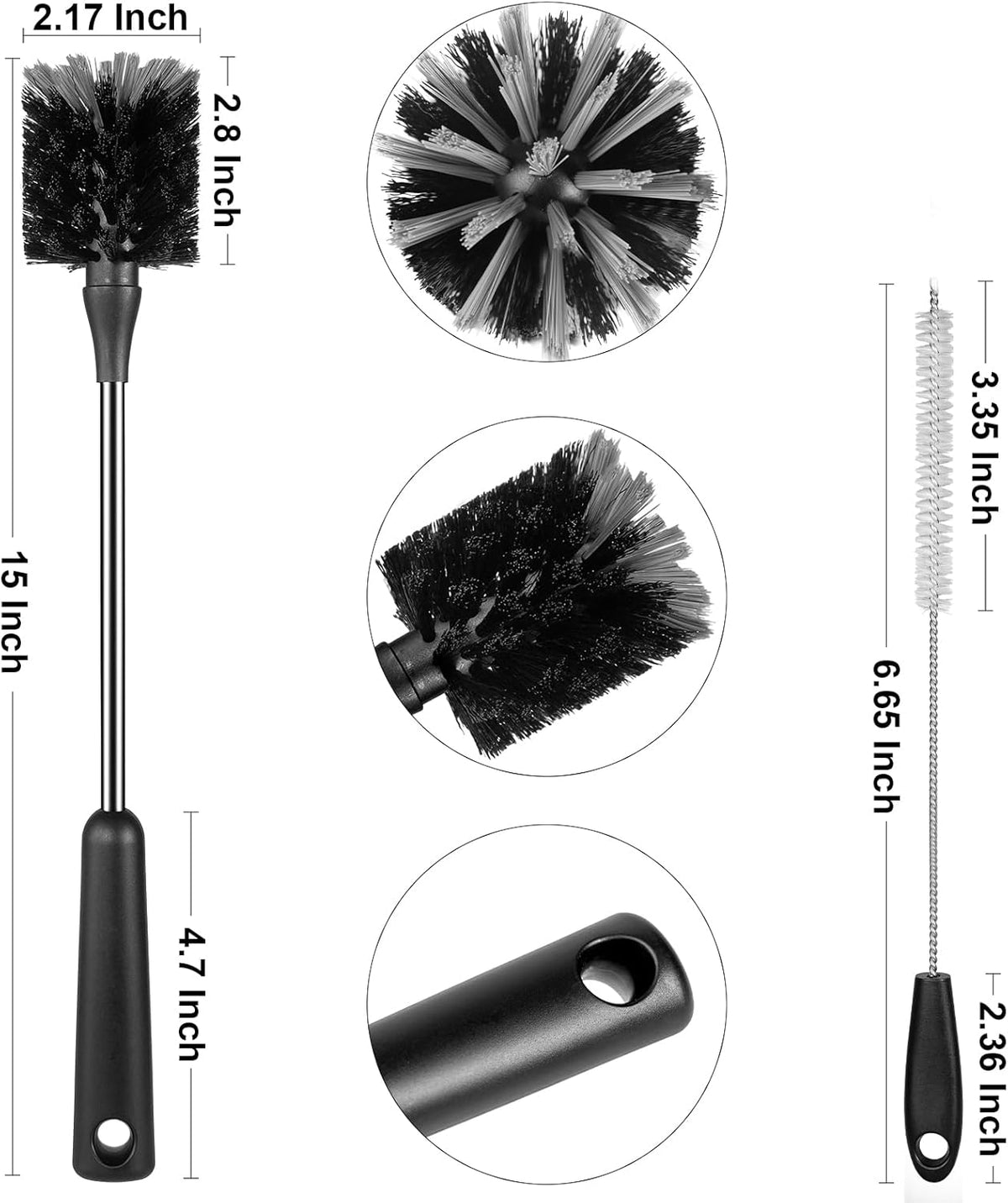 3 Pack Bottle Brush Set, Long Handle Baby Bottle Brush Cleaner with Straw Brush and Lid Brush, Water Bottle Scrubber
