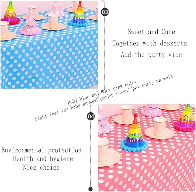 ZJDHPTY 3Pack Plastic Table Cloth Disposable for Rectangle Tables, Pink Polka Dot Table Cloths for Baby Shower Bridal Shower Mouse Birthday Party Decorations Size 54x108 Inch (Pink+White dots)