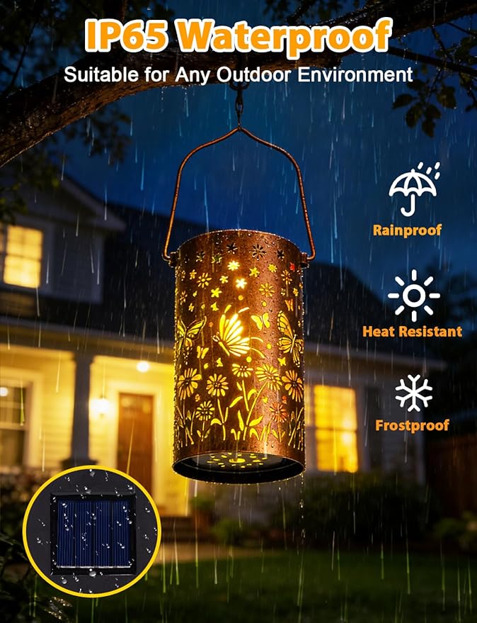 Colorful Butterfly Solar Lanterns Outdoor Waterproof, Birthday Gifts for Women Mom Grandma, Hanging Butterfly Solar Lights, Metal Lanterns Decorative Outdoor for Yard, Patio, Porch, Garden