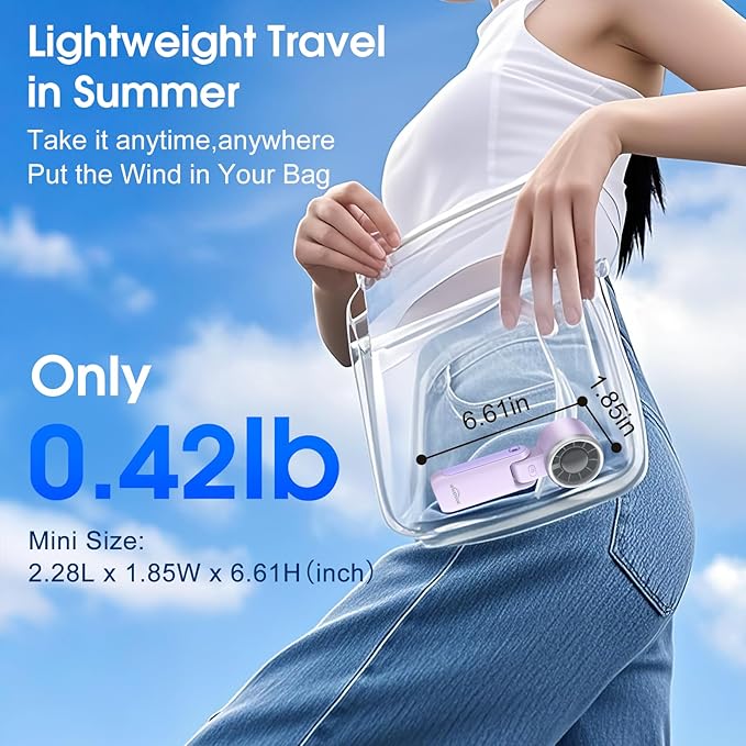 WHATOOK Portable Handheld Turbo Fan:12m/s Strong Wind 15000RPM High Speed Mini Fan, 4000mAh Battery Rechargeable Personal Fan with LED Display, 3 in 1 Foldable Fan for Travel Office Shopping, (Purple)