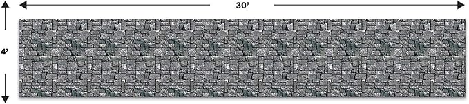 Beistle Brick Stone Wall Backdrops, 4’ x 30’, 2 Pack – Medieval Party Decorations, Medieval Decor Background, Photo Backdrop, Easy to Adhere Wall Covering, Stone Backdrop, Halloween Party Decorations