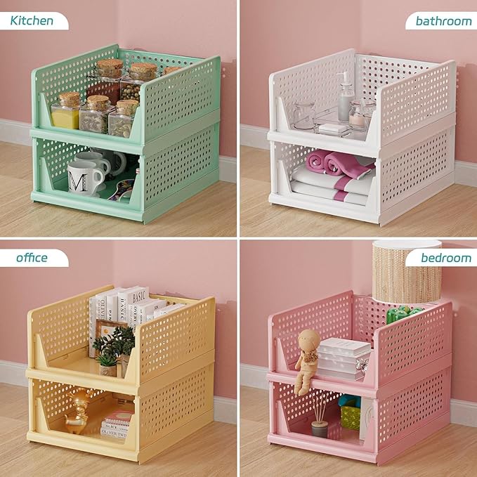 Stackable Wardrobe Organizer for Clothes - Multipurpose Foldable Plastic Closet Storage Organizer for Kitchen, Bedroom & Bathroom (Pack of 10, Yellow)