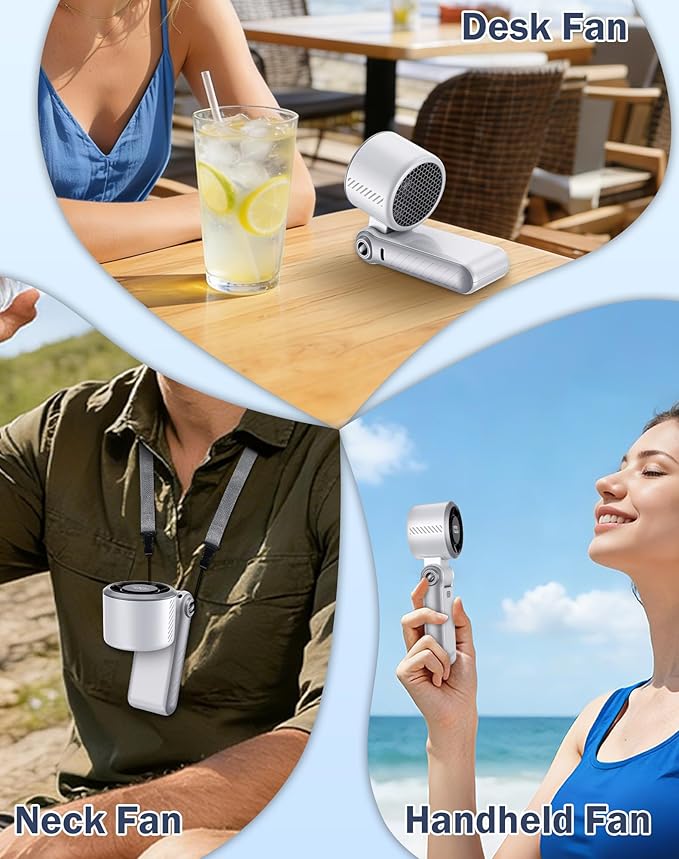 Portable Handheld Turbo Fan with Ice Cooler & LED Display, 5-in-1 Foldable USB Rechargeable 5-Speed Battery Powered Fan, Ideal Gifts for Men & Women, Perfect for Camping (Pearl White)