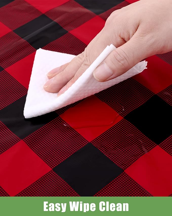 Smiry 8 Packs Gingham Disposable Table Cloth, 54 x 108 Inch Waterproof Plastic Tablecloth, Rectangle Black and Red Checkered Table Covers for Picnic, Birthday, Party