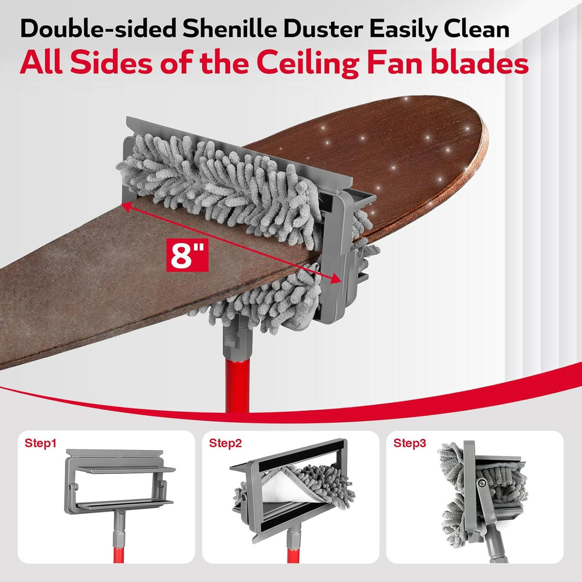Ceiling Fan Cleaner Duster , 75‘’ Extendable Long Handle Ceiling Fan Blade Cleaning Tool, Reusable Chenille & Microfiber Mop Head for Dusting Ceiling Fan Baseboard Wall Floor,car wash mop
