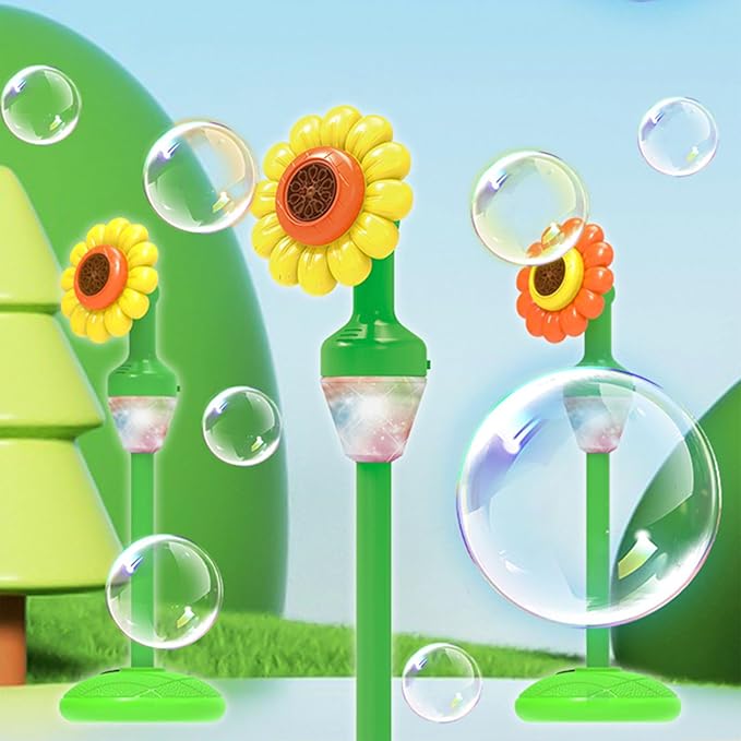 Bubble Machine for Kids - Bubble Maker with Lights and Music Automatic Bubble Stand Machine for Parties Birthday Wedding Toddlers Kid Summer Outdoor Toys (Yellow Flower)