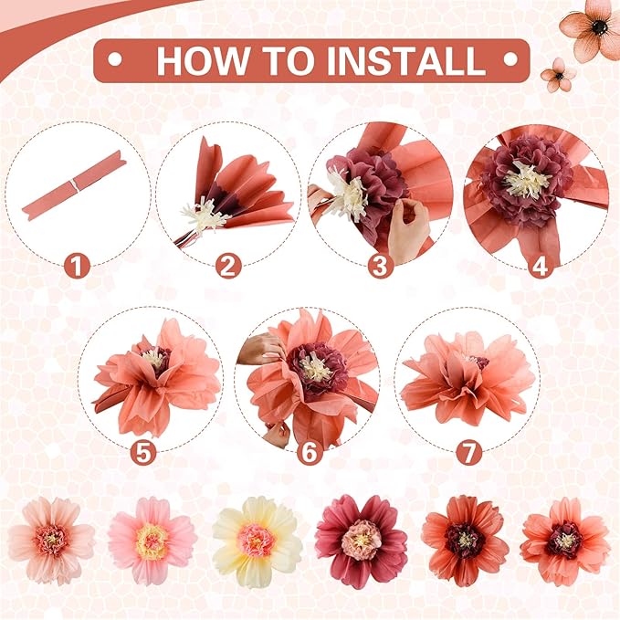 Crowye 36 Pcs Large Colorful Tissue Paper Flowers Decorations Giant Fiesta Craft Crepe Paper Flowers for Wall Decor Backdrop Mexican Wedding Birthday Carnival Party (10'' 20'',Vintage Color)