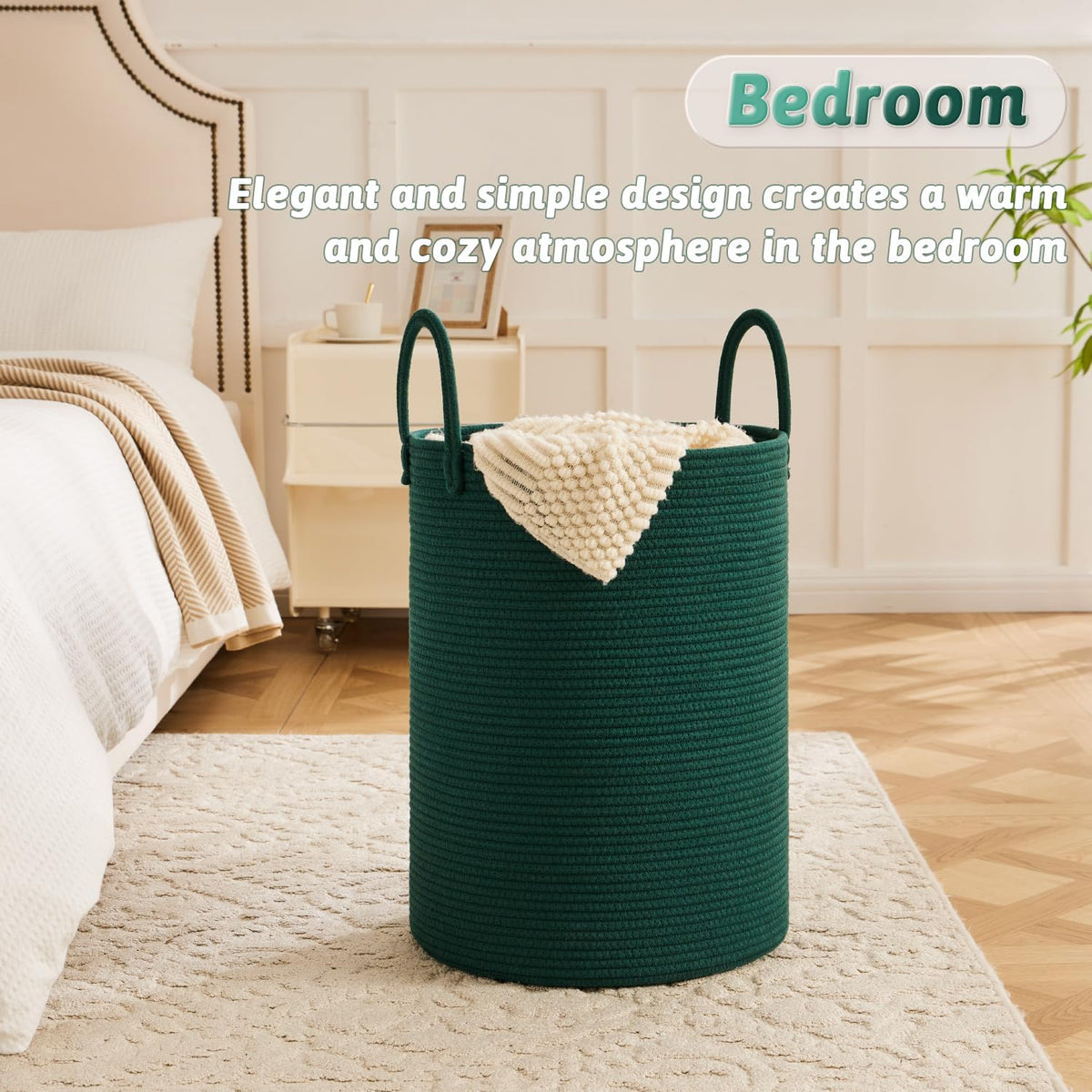 Laundry Basket,Woven Cotton Rope Laundry Hamper,40L for Decorative Storage of Dirty Clothes,Toys and Blankets in Bathroom,Baby Room and Living Room