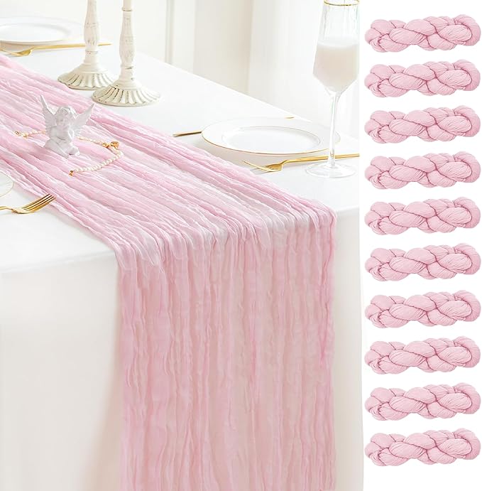 Sioloc 10 Pack Light Pink Cheesecloth Table Runner 120'' x 35'',Spring Easter Decor Soft Gauze Boho Wedding Table Decor for 10ft Table Birthday Party,Baby Shower, Bridal Shower, Home & Event Decor