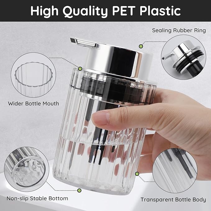 Segbeauty Foaming Hand Soap Dispenser Clear, 10.1oz Refillable Plastic Pump Bottle, 300ml Empty Foam Liquid Soap Lotion Dispenser for Bathroom Kitchen Counter Decor