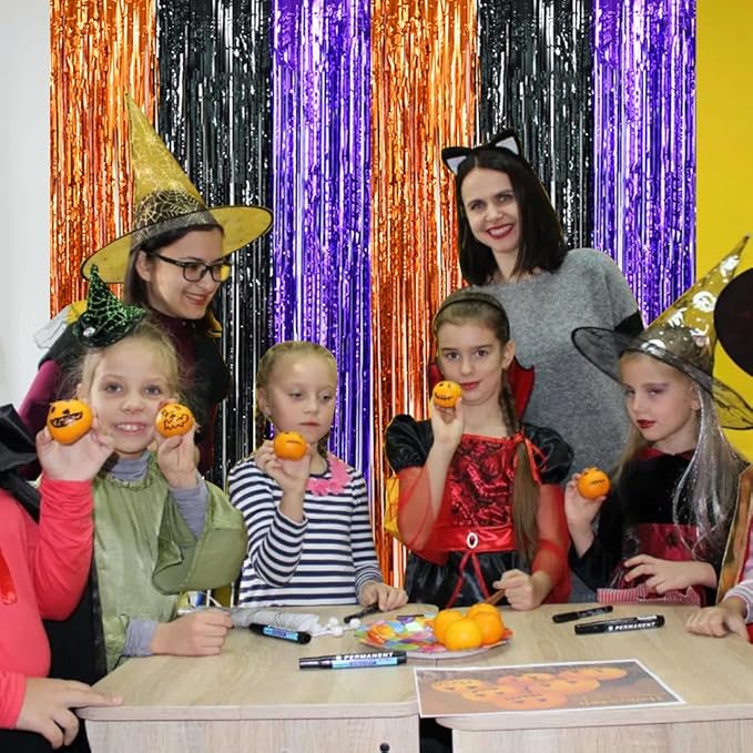 BEISHIDA 3 Pack Tinsel Curtain Party Streamers Backdrop Halloween, Door Streamers Fringe Foil Curtain Backdrop Curtain for Halloween Party Decoration, Orange Black Purple (3.28 ft x 6.56 ft)