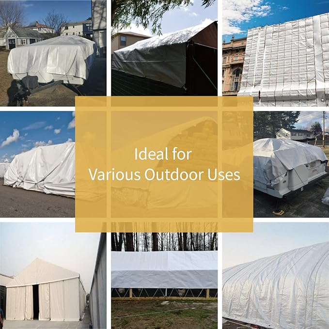 GUARD SHIELD White Tarp 12x14 Feet Medium Duty All Purpose Poly Tarps Cover 7mil
