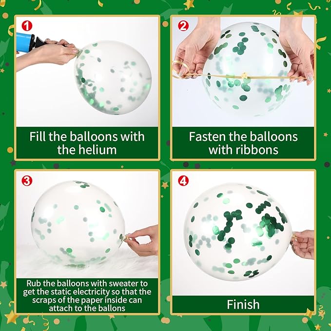 Sratte 60 Pcs 12 Inch Black Green White Balloons Kit Graduation Decorations Confetti Latex Metallic Balloons with 2 Rolls Ribbon Party Favor for Memorial Day Birthdays