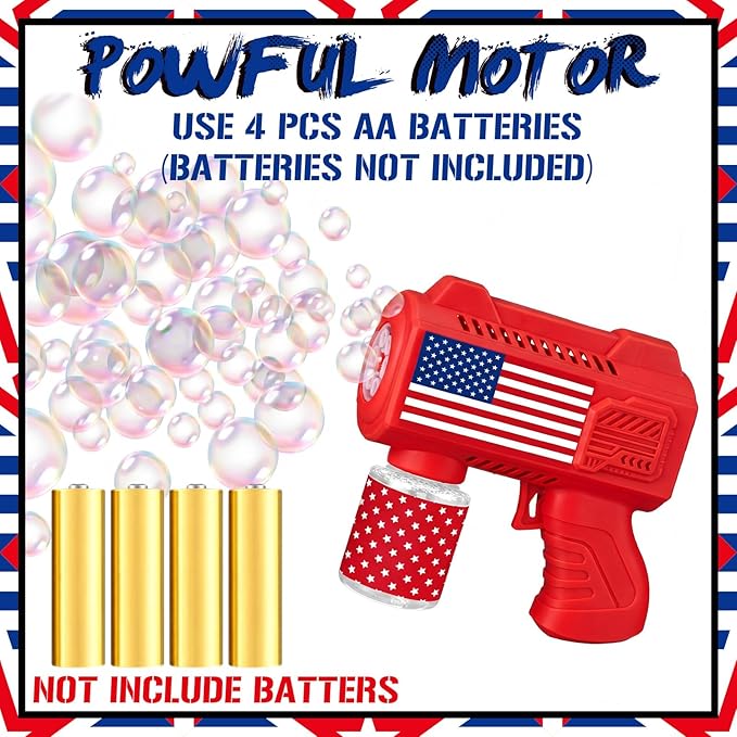 Gemscream 6 Pack 4th of July Automatic Bubble Gun for Party Patriotic Bubble Machine Blower for Outside Activity 250th Anniversary Party Supplies for Independence Day Summer Birthday Gifts Decoration