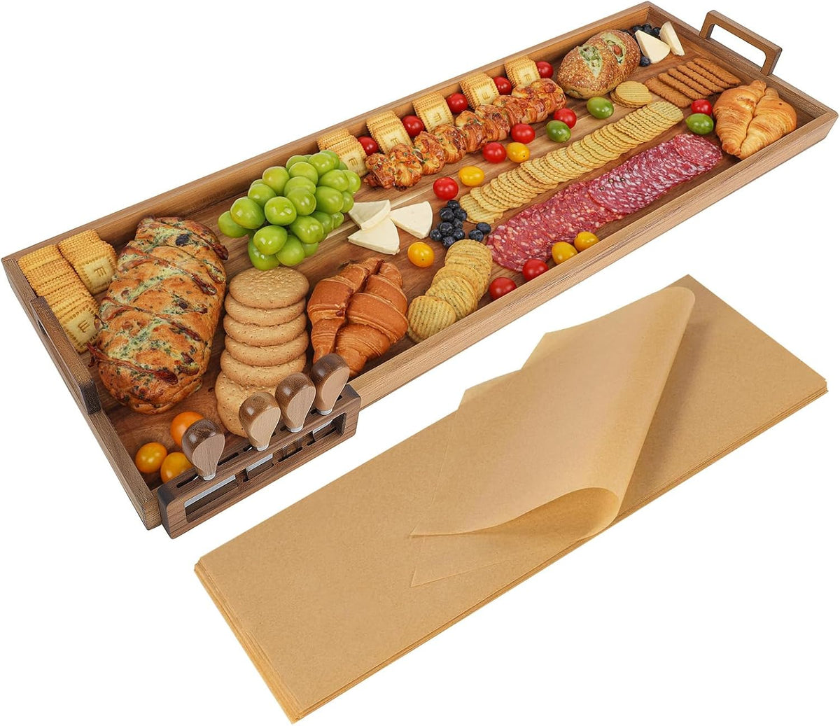 Acacia Wood Large Charcuterie Board 36x12 Inch with Cheese Knife Set