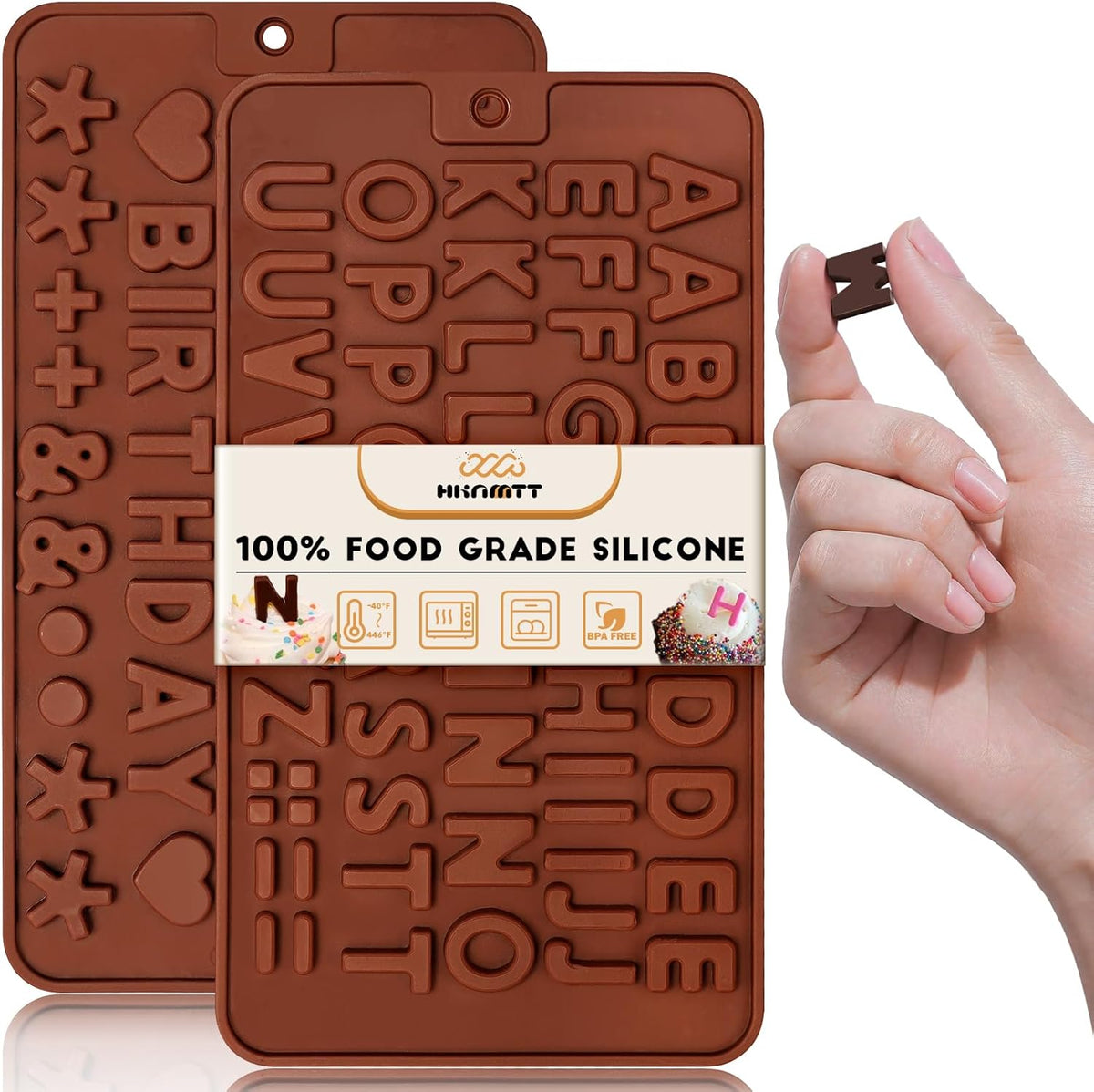 Hknmtt Letter Molds Silicone for Chocolate 2PCS, Small Mini Size for Alphabet Decorating Birthday Cake Strawberries Lollipop Fondant