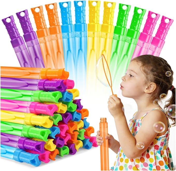 AuroTops 60 PCS Bubble Wands Bulk,Bubbles Party Favors for Kids Giant Bubble Wand in 6 Colors,Birthday Gifts for Boys Girls,Summer Toy Indoor & Outdoor Activities,Classroom Prizes,Ideal for Wedding