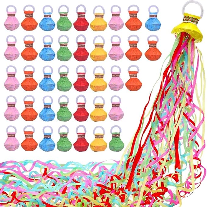 40Pack Hand Throw Streamers Colorful No Mess Confetti Poppers Party Poppers for Birthday Wedding Celebrations Graduation Retirement Party Favors Shows
