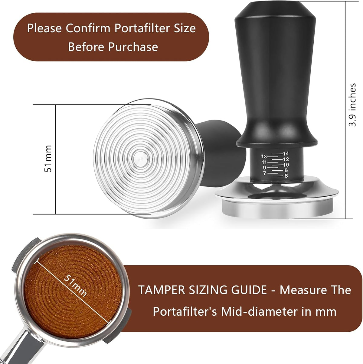 51mm Espresso Tamper Kit - Dual-Spring Calibrated Coffee Tamper, 8-Needle WDT Tool Espresso Distribution Tool, Magnetic Aluminum Dosing Funnel