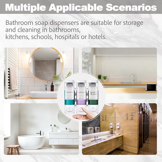 CeeVian Shampoo Dispenser Shower Dispenser 3 Chamrber No Drill Wall Mounted for Shower Shampoo and Conditioner Dispenser for Bathroom, Toilet, Hotel & Kitchen,3 * 300ML (White)