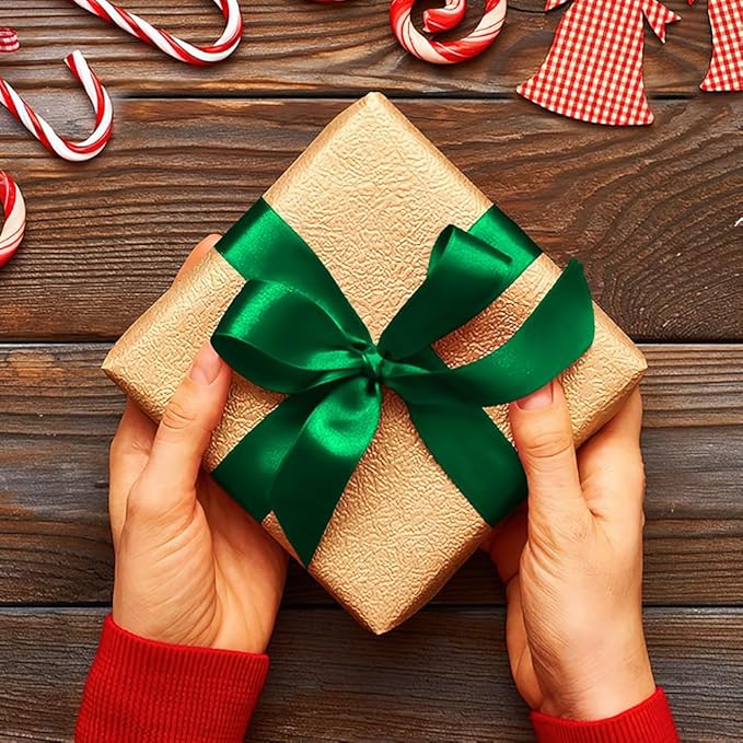 Green Ribbon for Gift Wrapping, 1 Inch 25 Yards Green Ribbon for Christmas Tree Hair Ribbon Dark Green Ribbon Vintage Green Ribbon Perfct for Green Bow Floral Arrangement Ribbon Candy Old Fashioned