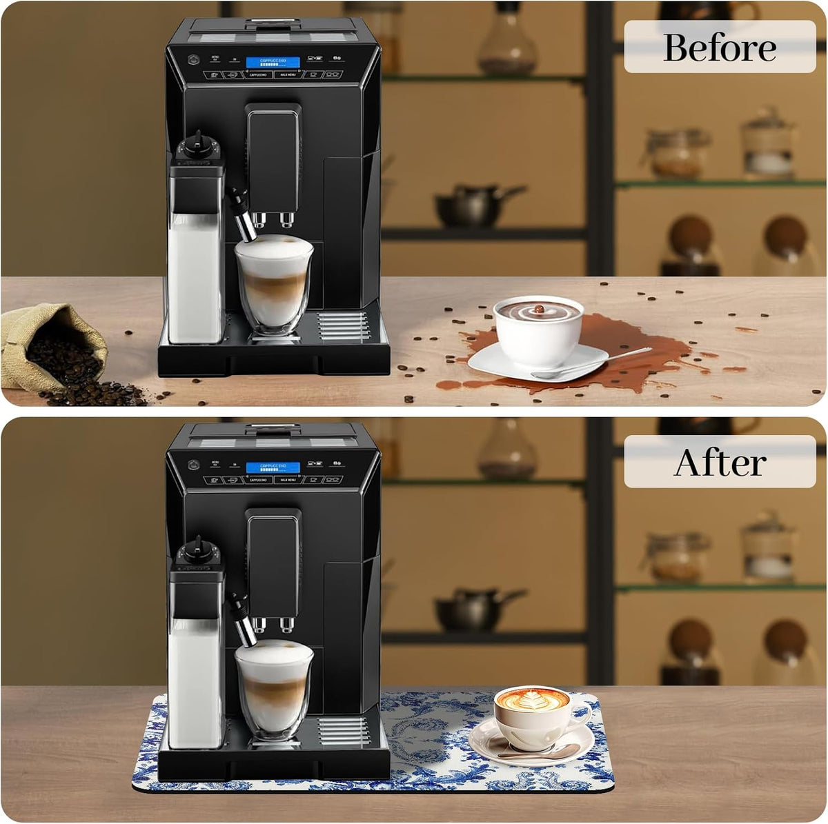 Bloss Dish Drying Mat, 12.2"x19.7" Absorbent Coffee Bar Mat with Waterproof Rubber Back
