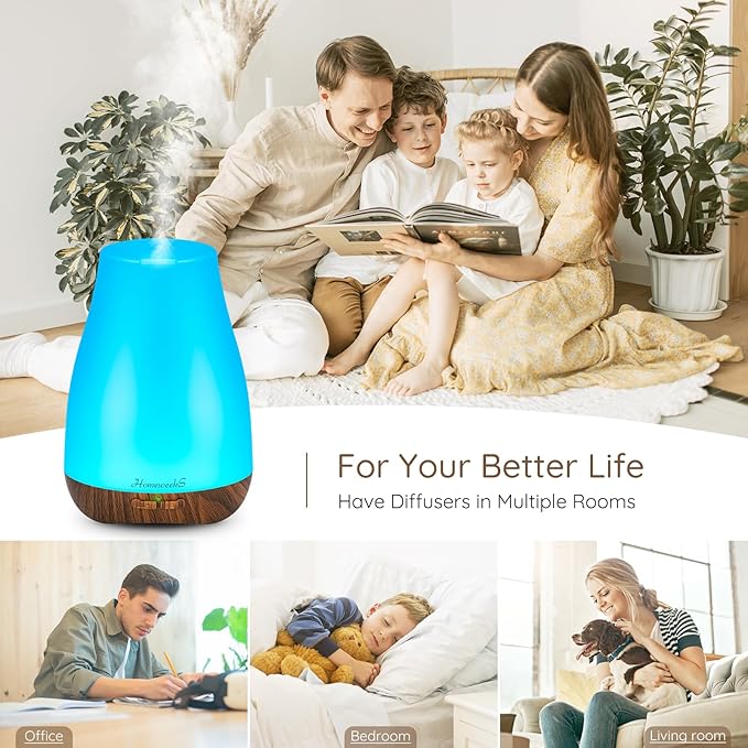 Aromatherapy Essential Oil Diffuser for Room: Air Humidifier Aroma Scent Cool Mist Diffusers Colorful Light Cute Mini Small Waterless Auto Off Ultrasonic for Home Bedroom