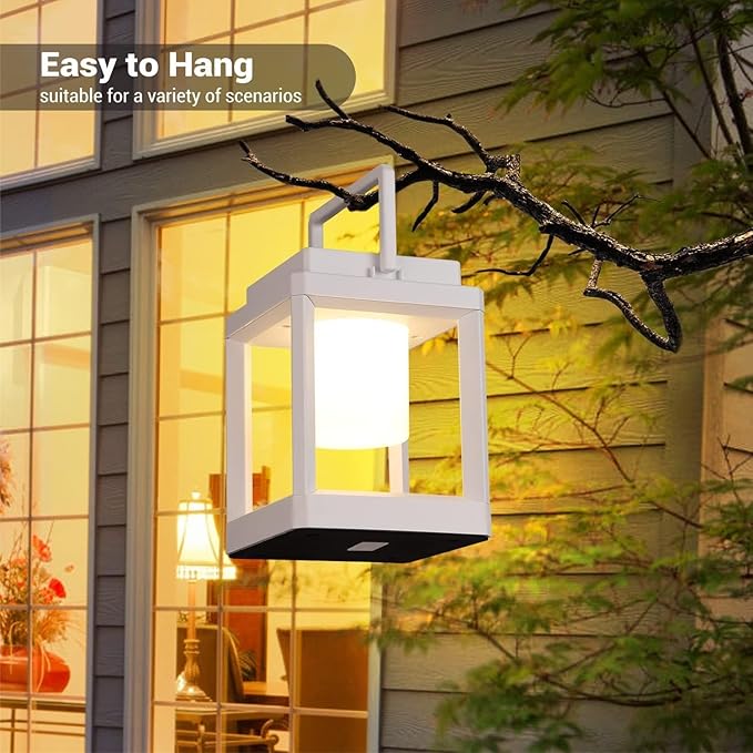 DAKAFUL Outdoor Table Lamp, Led Lamps for Nightstand, Solar Lanterns Outdoor Hanging for Patio Waterproof, Cordless Battery Operated Lamp, Rechargeable Solar Lantern for Reading, Decor, Camping