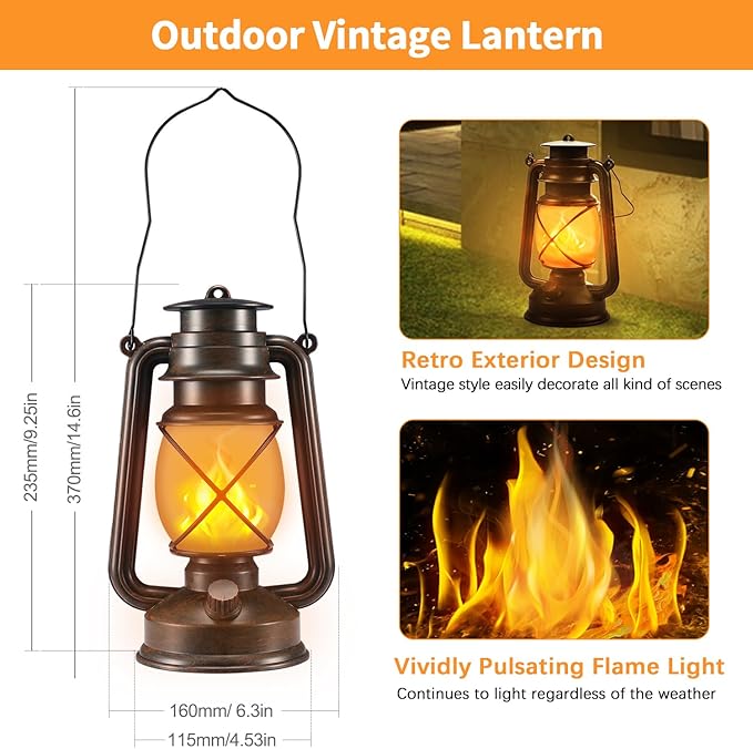 Battery-Powered 2 Modes Lighting LED Vintage Lanterns Decorative Outdoor & Indoor, 4 Pack Bronze Lights with Dancing Flame, Waterproof Remote Control Retro Lanterns Decor for Room,Garden,Porch