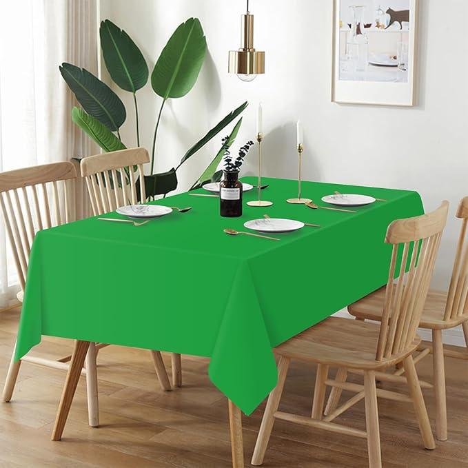 QIKSION Green Plastic Table Cloth Disposable 2 Pack, 54 x 108 Inch Tablecloths for St Patricks Day, Birthday Party, Christmas Decorations, Rectangle Table Cover