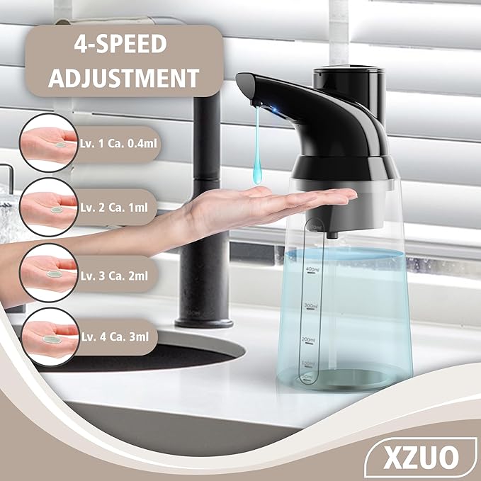 Automatic Soap Dispenser Touchless, 23.7 oz/ 700 ml, Low Battery Liquid Soap Bottle with Motion Sensor for Bathroom & Kitchen (Black-Battery)