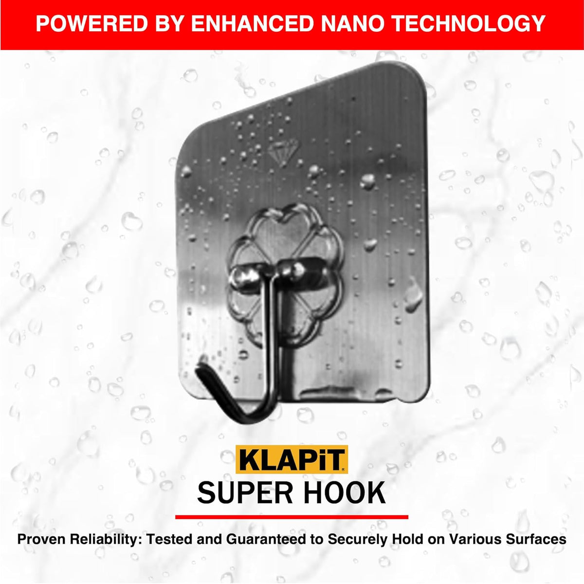 KLAPiT Super Hook - Heavy-Duty Adhesive Wall Hooks, Holds Up to 11 lbs, Waterproof, No Damage, Easy Install on Tile, Wood, Stone, Glass & Metal - Made of Steel (Silver, 8pc)