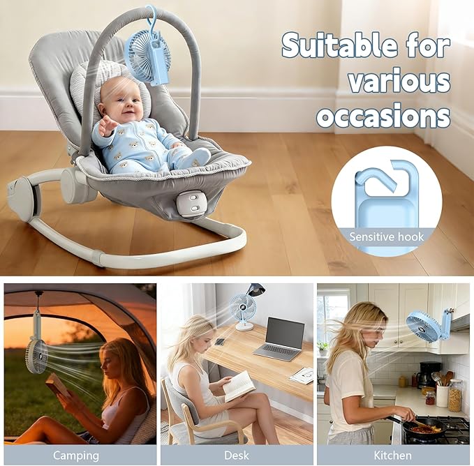 Large Portable Hand Fan, 6 inch Blades, High Airflow with 5 Speeds & LED Display, 180° Foldable Desk/Handheld/Travel Fan with Hook Design, Up to 8.5H Working Time for Indoor Outdoor Travel Office