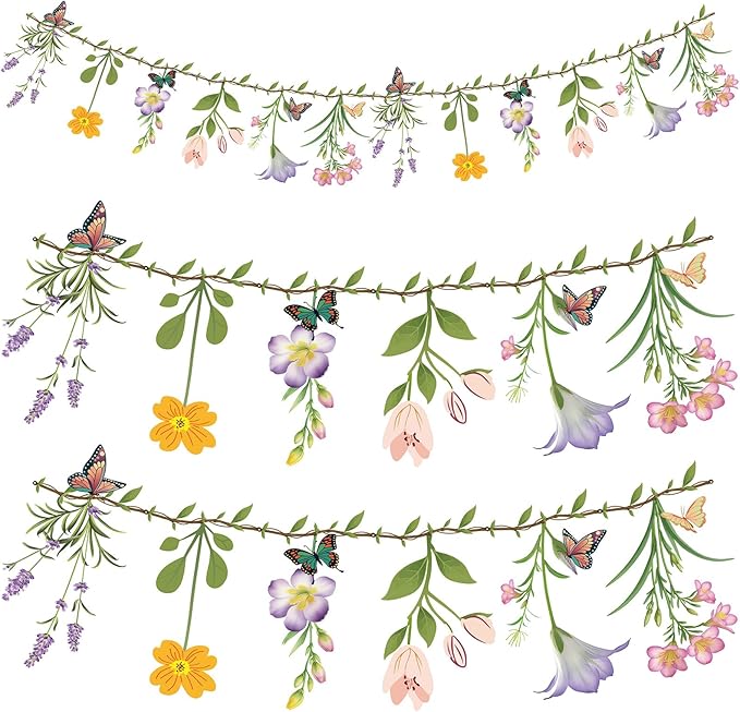 2PCS Flower Banner Reusable Wildflower Garland Floral for Spring Party Enchanted GardenTheme Picnic Wedding Baby Shower Birthday Tea Party Supplies Home Decorations (Green-Smaller)