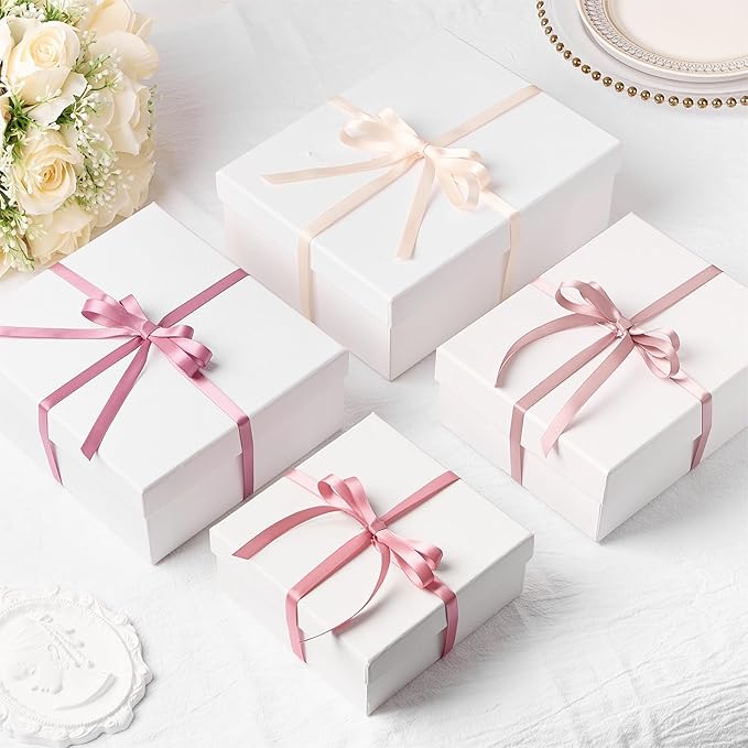 Mauproy 3/8 Inch Dusty Rose Satin Ribbon, 4 Rolls Total 40 Yards, Double Faced Mixed Rose Thin Fabric Ribbon for Gift Wrapping, Flower Bouquets, Wedding, Graduation Decorations