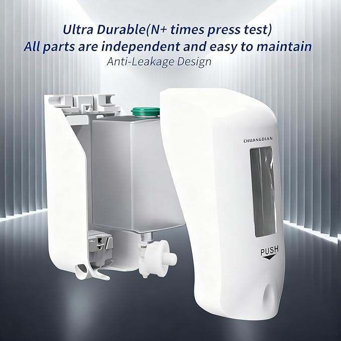 Manual Foaming Soap Dispenser,1000ml Wall Mounted Hand Soap Dispenser,Large Viewing Window,Super Easy Refills,for Commercial & Home, Pearl White