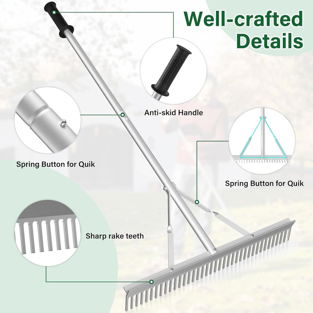 Aluminum Landscape Rake,36" Landscape Rake,Leaf Rake with 67 Inch Handle,Aluminum Yard Rake Tool for Loosening Soil,Lawn Care,Weeding Lake,Garden