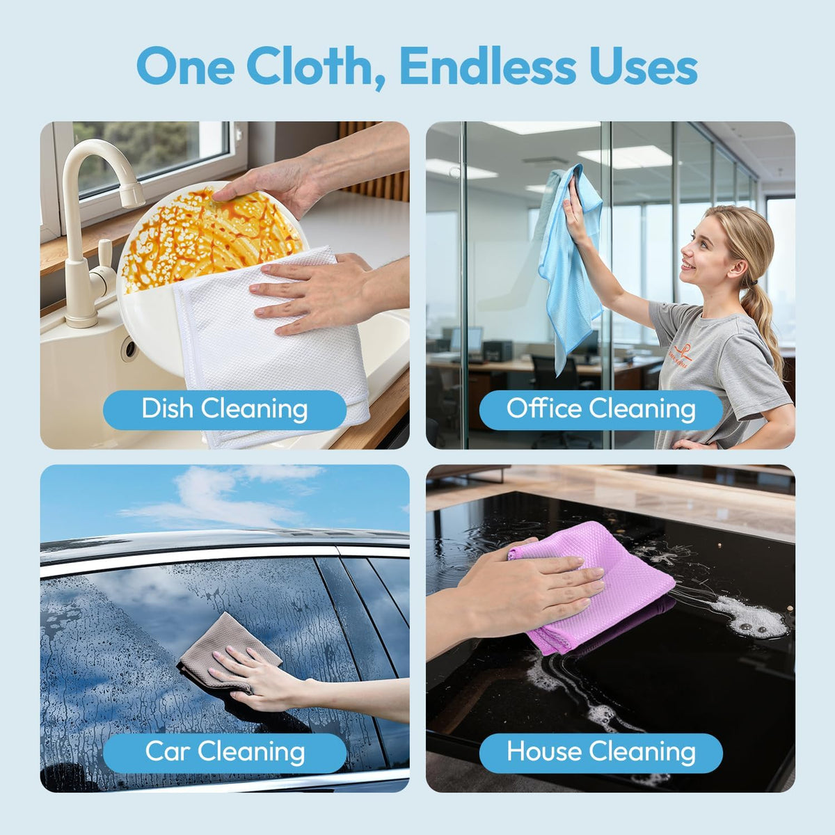 Nanoscale Microfiber Cloths 15.55”x 15.55”, Glass Window Mirror Stainless Steel Car Cleaning, Streak-Free, Lint-Free, Super Thick & Absorbent, Reusable, 6 Pack (Purple)