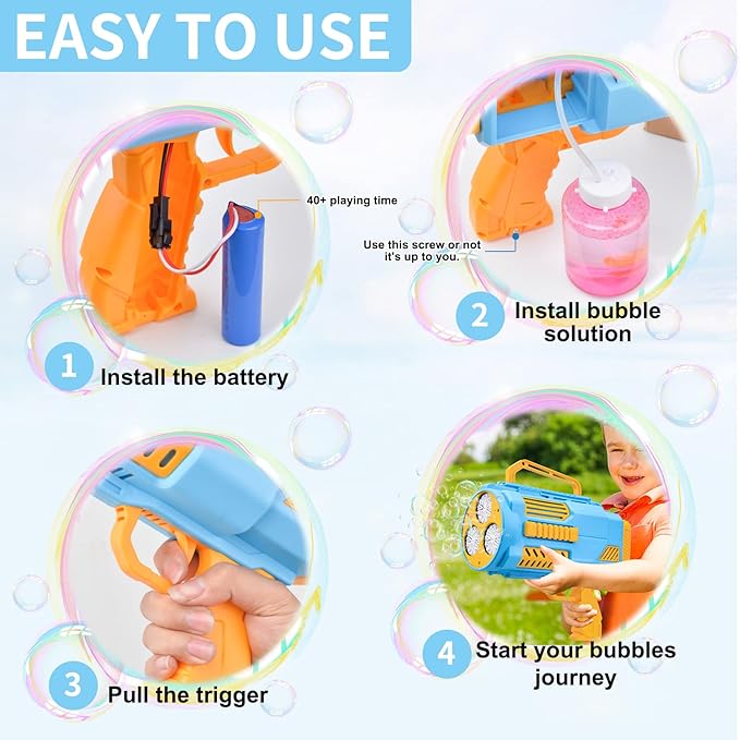 KB KAIBO Upgraded Bubble Gun No Dip, Bubble Machine Gun with LED Lights, 9000+ Bubbles Per Minute for Kids, Boys Girls 3-12 Years Old, Birthday Party Wedding Outdoor Favors - Blue