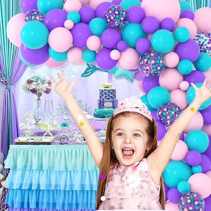 Teal Blue Pink Purple Balloon Arch Garland Kit - Aqua Turquoise Blue Balloons Pink Purple Balloons Baby Girl Birthday Balloons for Under the Sea Princess Birthday Baby Shower Party Decorations