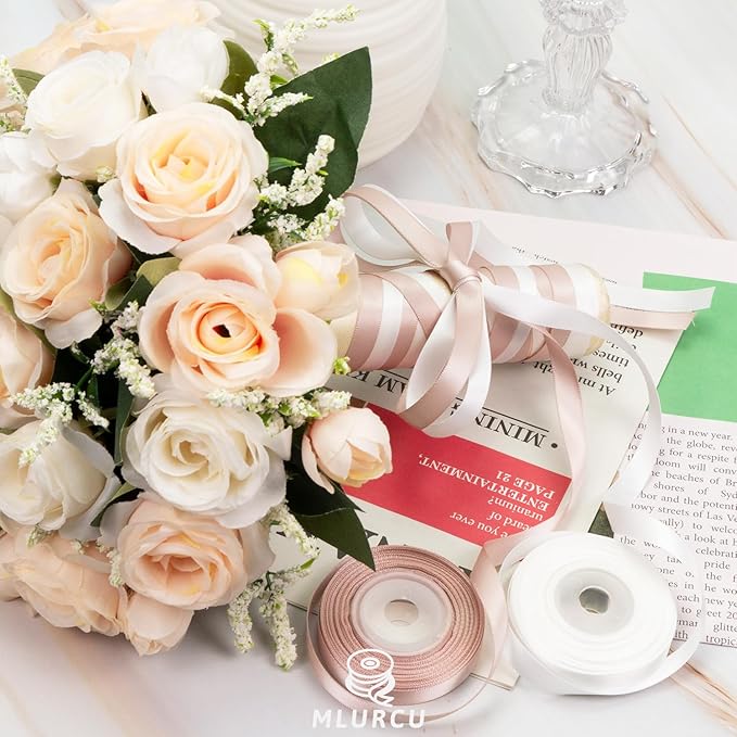 Black White Silver Grey Ribbon 3/8 Inch x 60Yds Assorted Neutral Double Faced Satin Ribbon for Flower Bouquet, Gift Wrapping, Wedding Invitation, Bridal Shower, Hair Bows, Gift Bags, Crafts